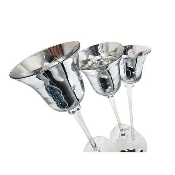 Silver Mercury Glass Candle Holders Stars Motif Varying Heights Set of 3 JJ3805 - Picture 10 of 11